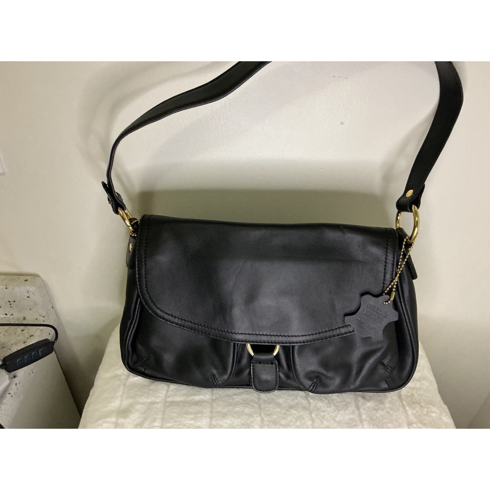 Giani Bernini Black Genuine Leather Shoulder Bag Handbag 3pc Set Gold‎ Hardware